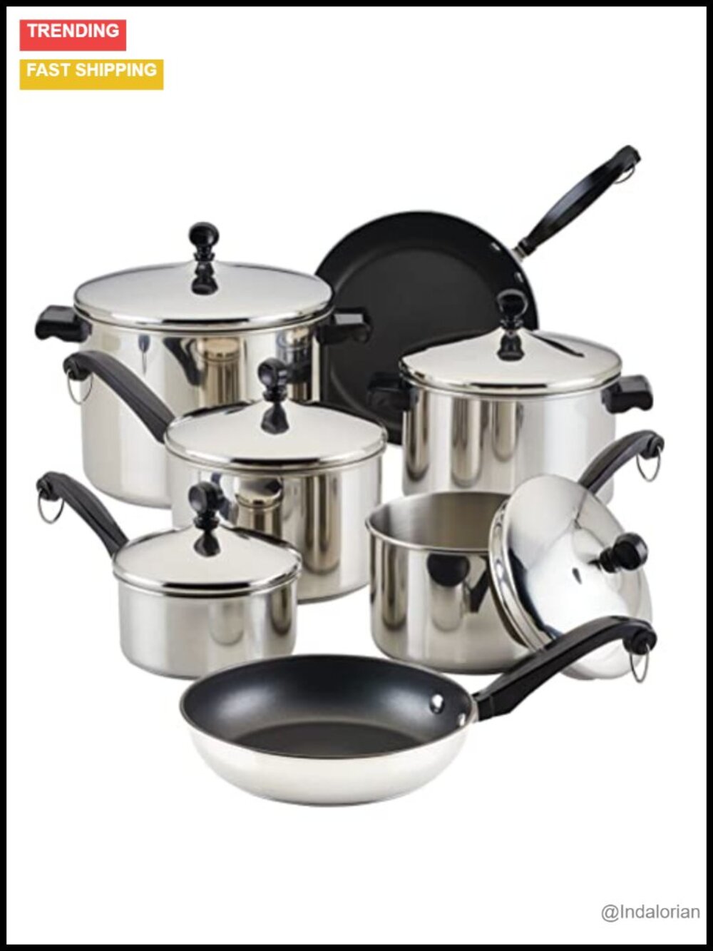 15-Piece Stainless Steel Pots and Pans Cookware Set with Lids